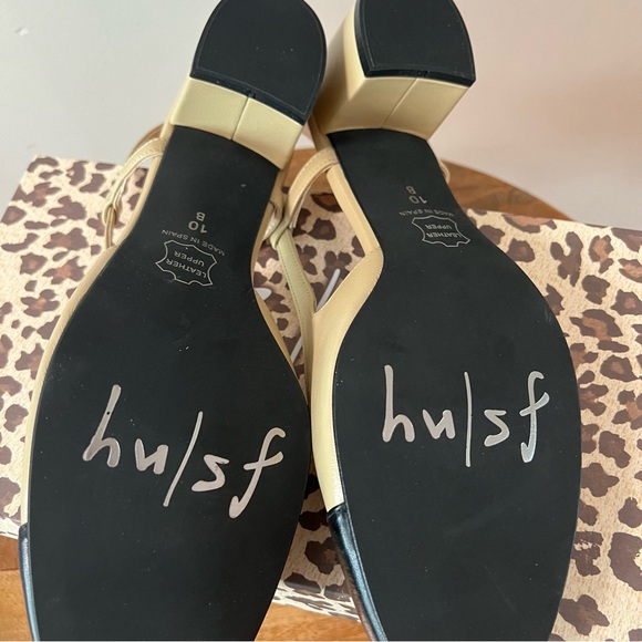 French Sole Beige and Black Slingback Heels - Picture 6 of 7